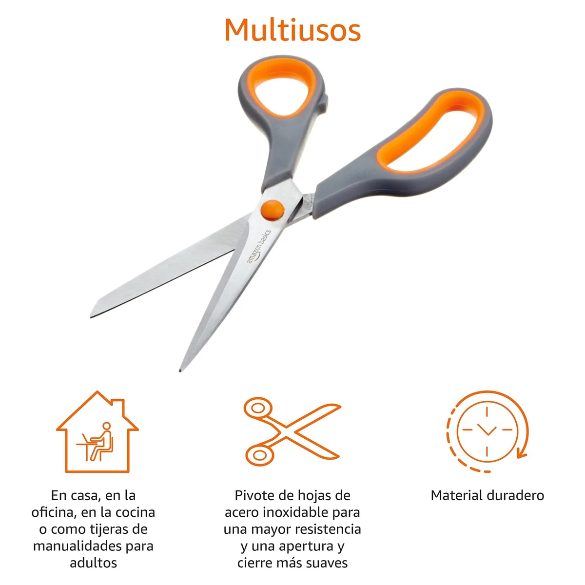 Amazon Basics Tijeras de acero inoxidable, cómodas, multifuncionales, multiusos, recubiertas de PVD, paquete de 2, oficina, hogar, cocina, multicolor