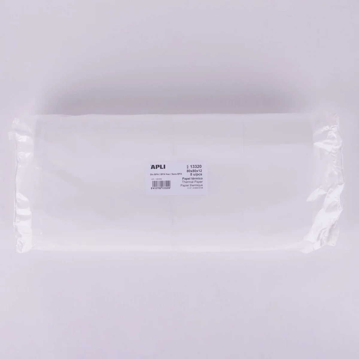 APLI 13320 - Pack de 8 Rollos de Papel Térmico de 80 X 80 X 12 Mm - Papel para Tickets de Datáfonos, Cajas Registradoras y Tpv - Sin Bpa