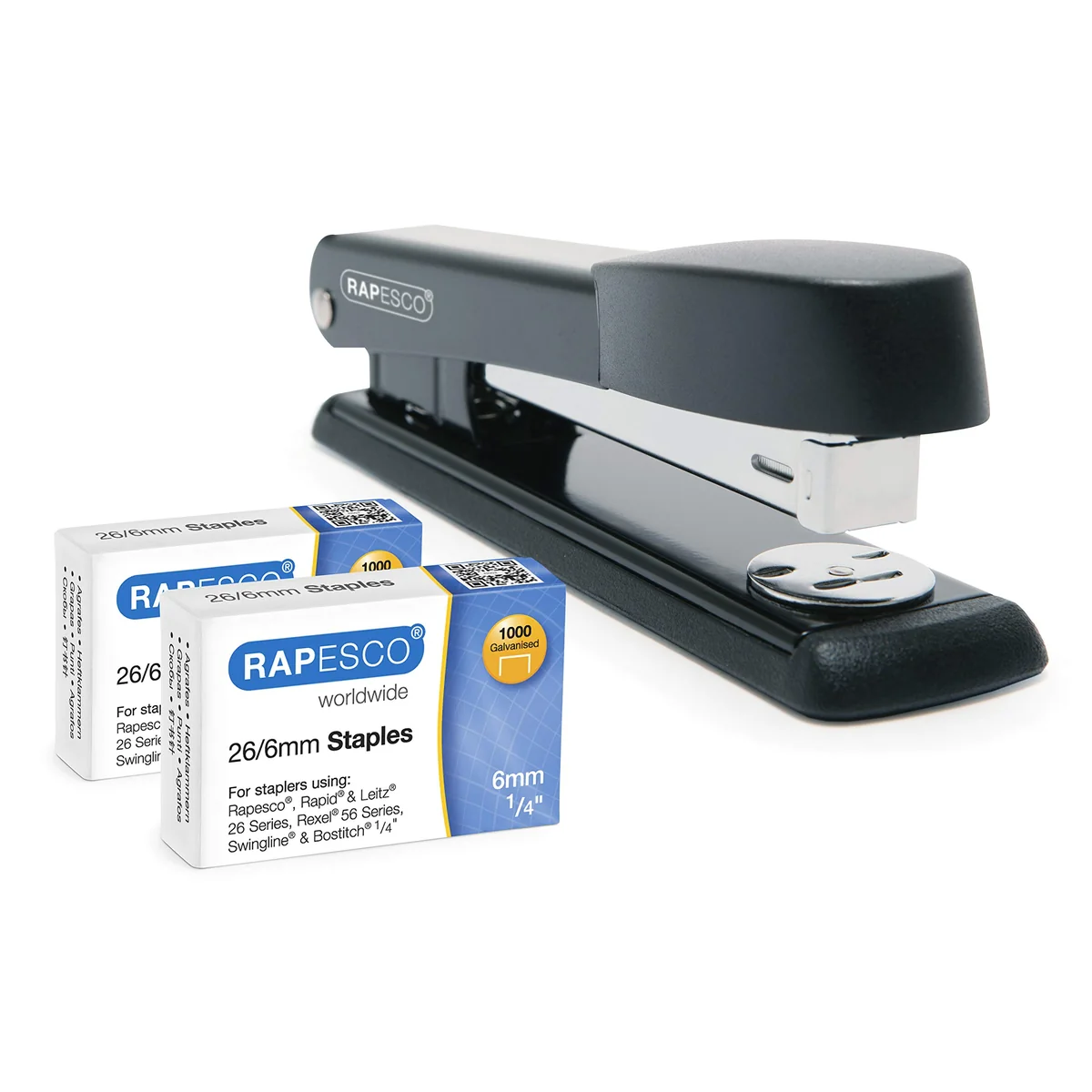 Rapesco 1602 Marlin Grapadora y 2000 Grapas 26/6 mm, Negro