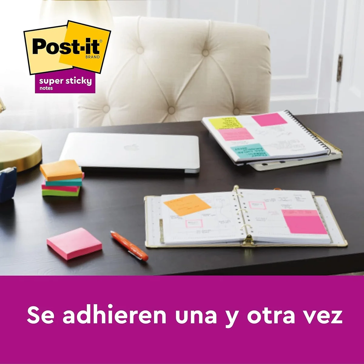 Post-It Notas Super Sticky Colección Soulful Color, Paquete de 6 Blocs de Notas, 90 Hojas por Bloc, 76x76 mm, Rosa, Morado, Verde, Gris, Azul, Extra Adhesivas para Listas de Tareas y Recordatorios