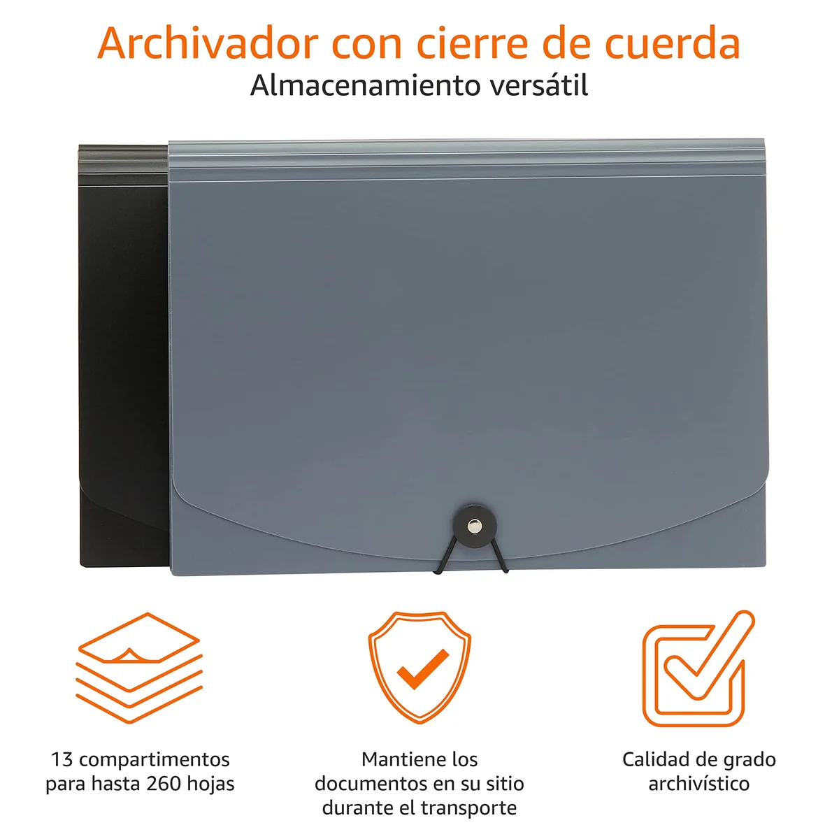 Amazon Basics Carpeta acordeón, tamaño A4, Paquete de 2, color Gris,Negro/gris