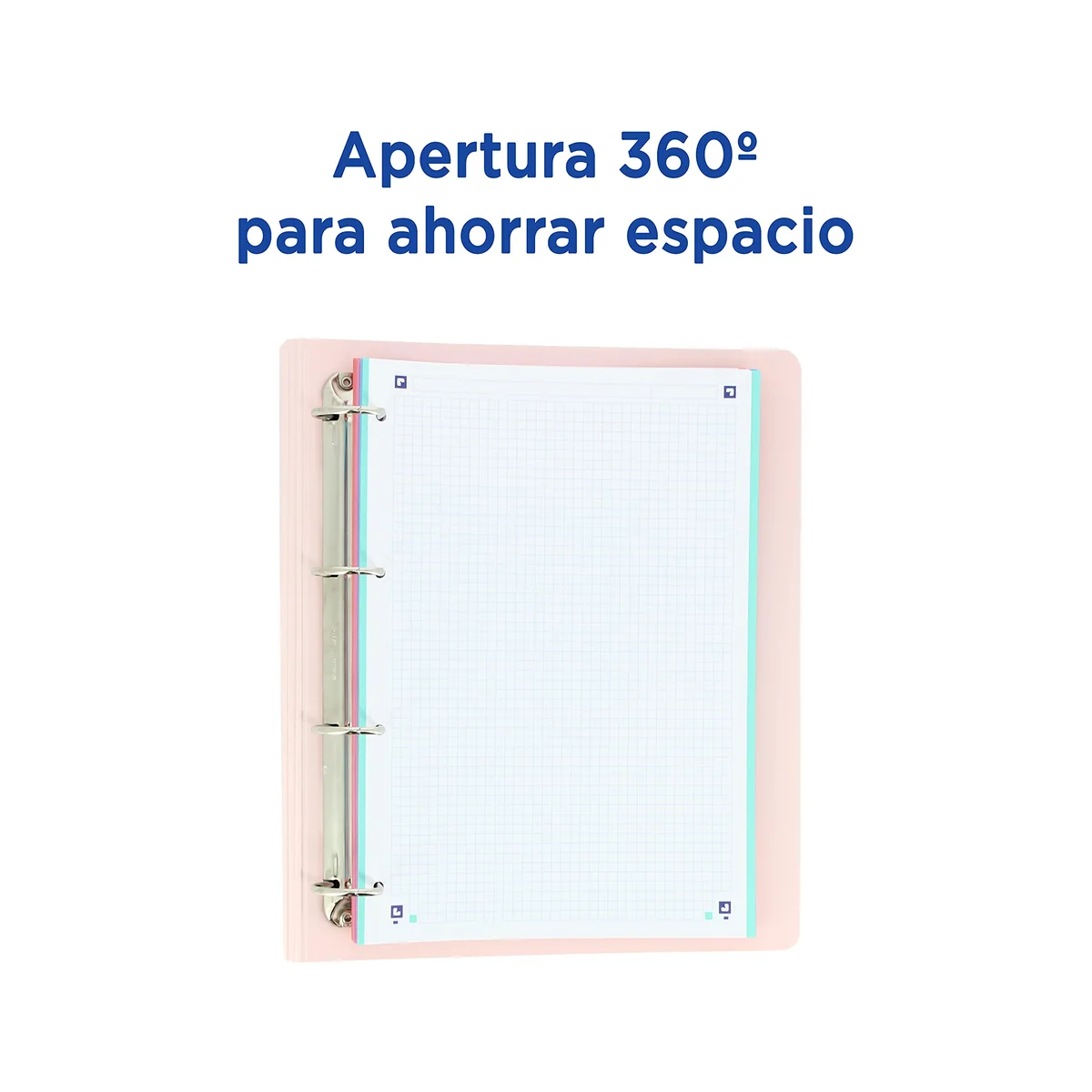 Oxford Live & Go, Archivador 4 Anillas Plástico Polyfoam con Recambio y Goma. Tamaño A4+, Pizarra Extraíble, Hoja de Pegatinas, Recambio con 5 Bandas Color y Cuadrícula 5x5, Color Rosa Pastel