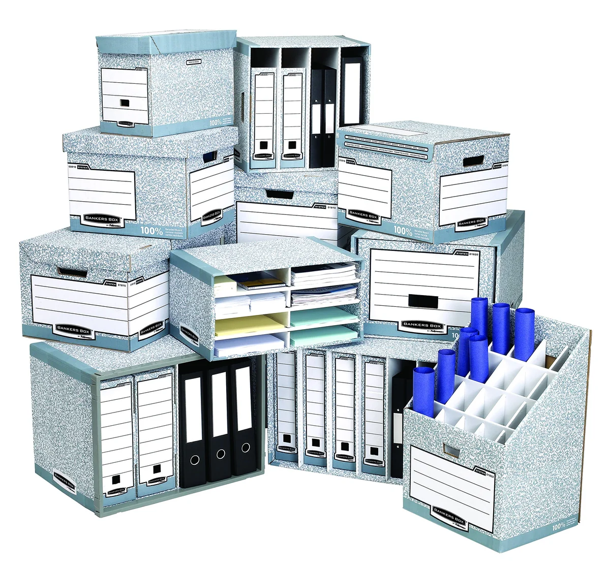 Fellowes Bankers Box 10805 - Caja de archivo definitivo automático, A4, lomo 100 mm, gris jaspeado (10 unidades)