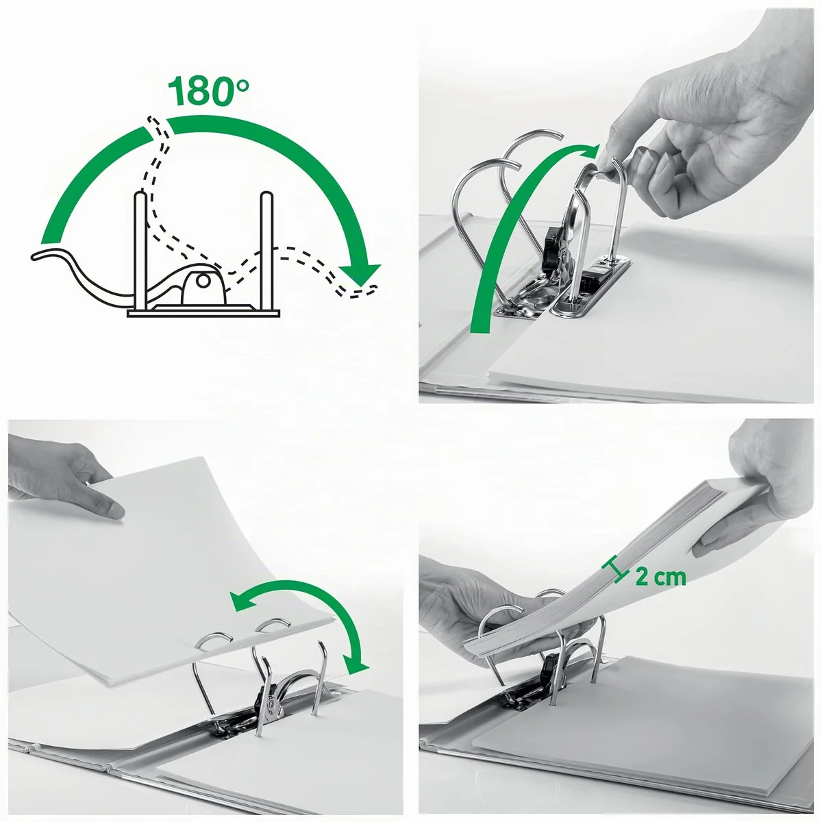 Leitz 10805095 - Archivador de Anillas con Palanca Clásico Jaspeado 180º, Tamaño A4, Hasta 600 Hojas, CO2 Compensado, 100% Cartón Reciclado, Con Ranuras, Cantonera y Orificio, Lomo 80 mm, Color Negro