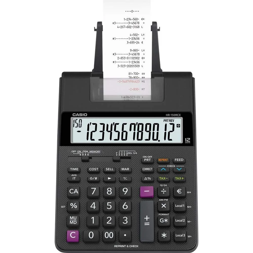 Casio, HR-150RCE, Calculadora impresora, 6,5 x 16,5 x 29,5 cm, color negro
