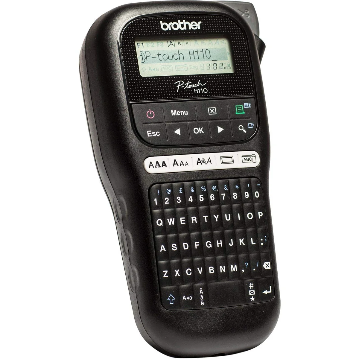 Brother PTH110. Rotuladora electrónica de mano con diseño ergonómico para el hogar y la oficina con teclado QWERTY. Color negro.