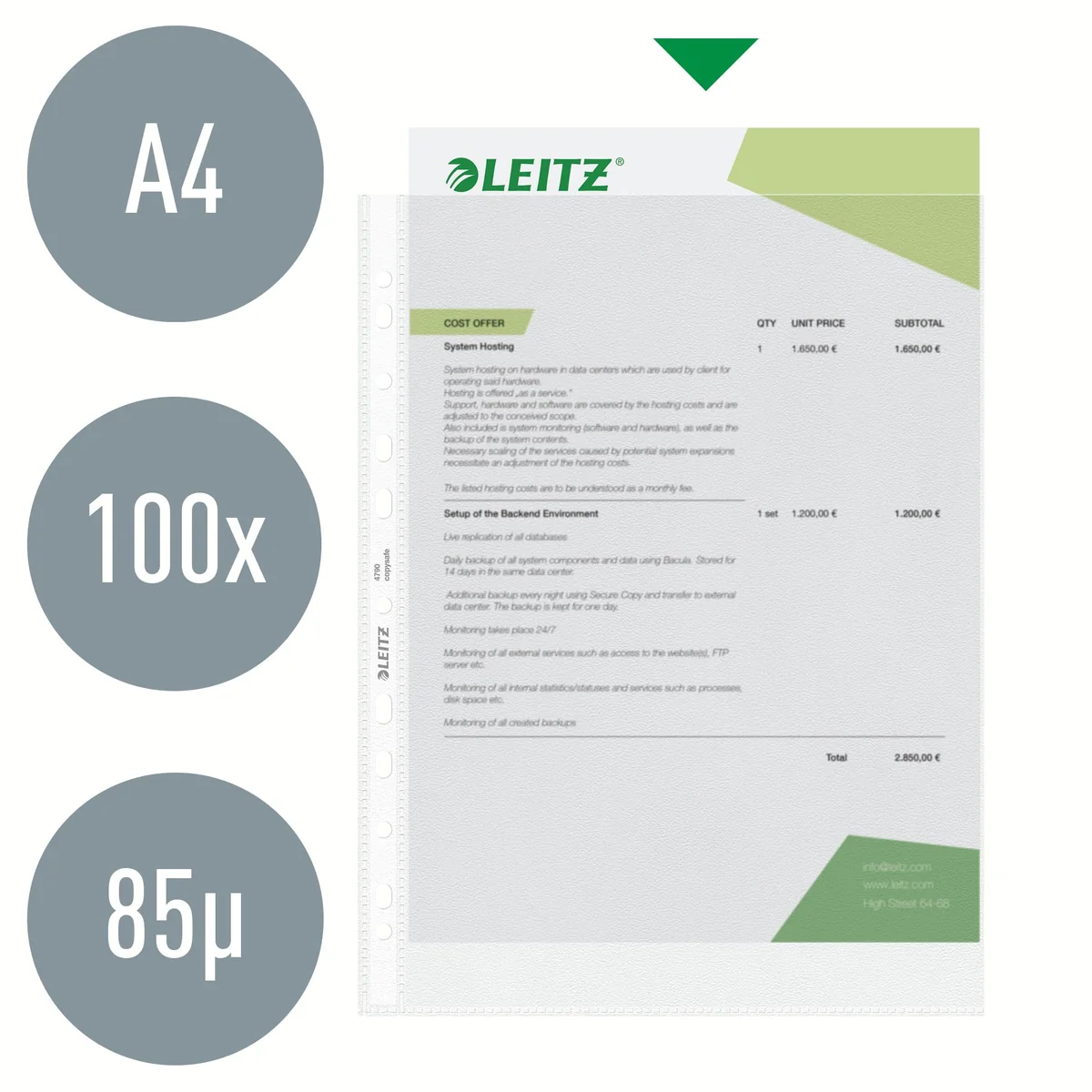 Leitz - Fundas 4790 de polipropileno A4. 100 unidades, color transparente