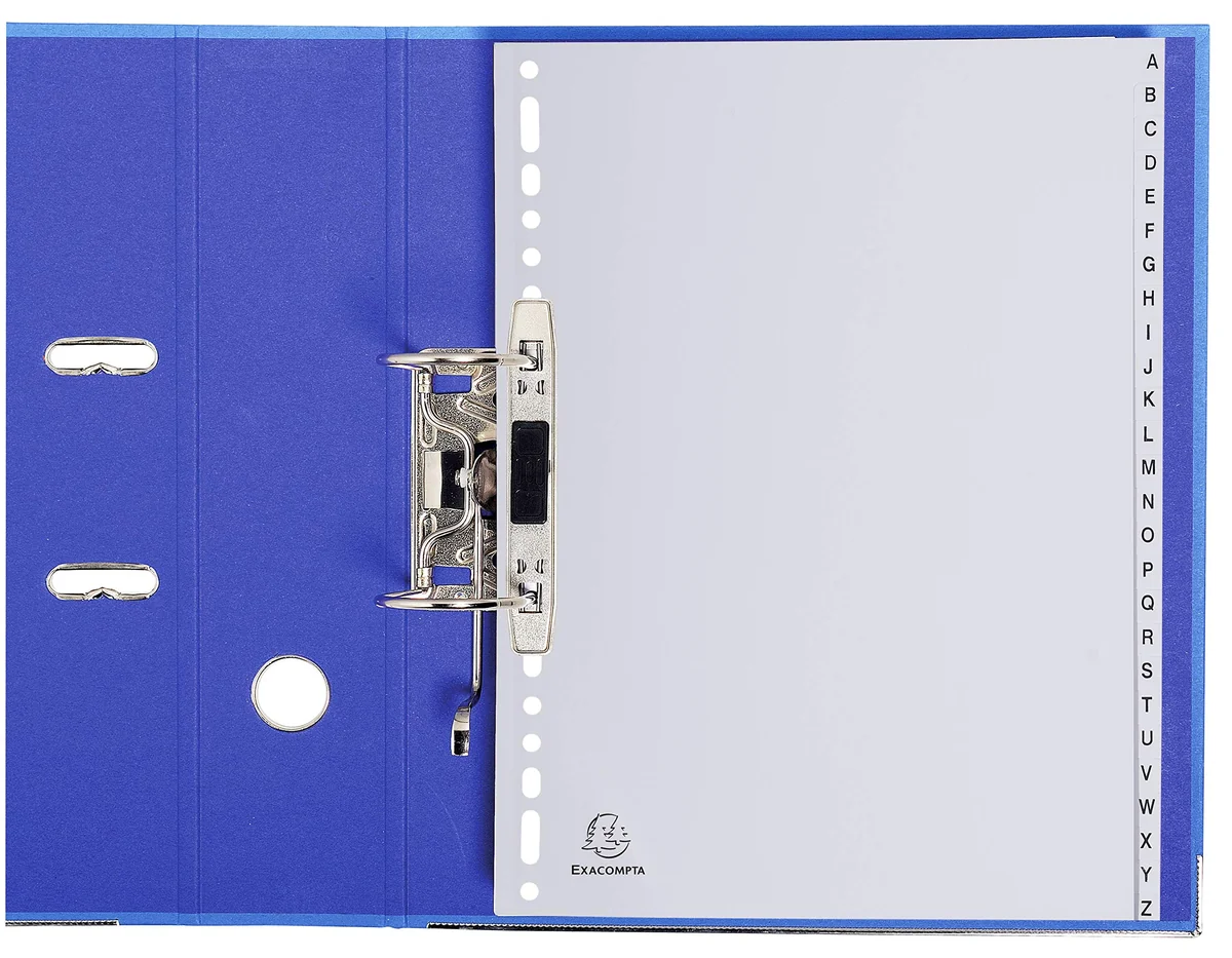 Exacompta - 1726E - Separadores de polipropileno reciclado gris con 26 pestañas impresas alfabéticamente de la A a la Z - Formato a archivo A4 - Dimensiones 22,5 x 29,7 cm - Certificado Blue Angel