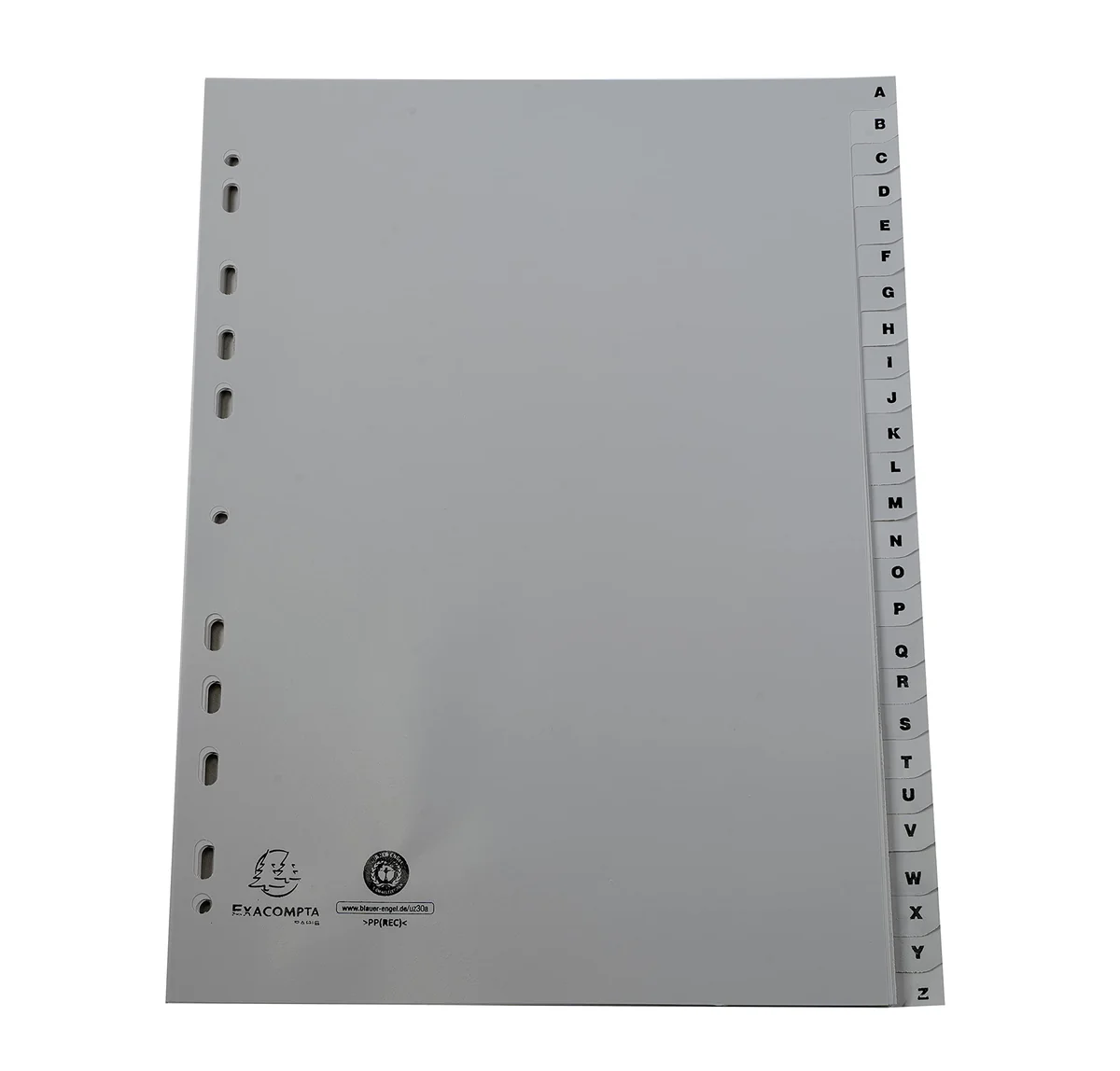 Exacompta - 1726E - Separadores de polipropileno reciclado gris con 26 pestañas impresas alfabéticamente de la A a la Z - Formato a archivo A4 - Dimensiones 22,5 x 29,7 cm - Certificado Blue Angel