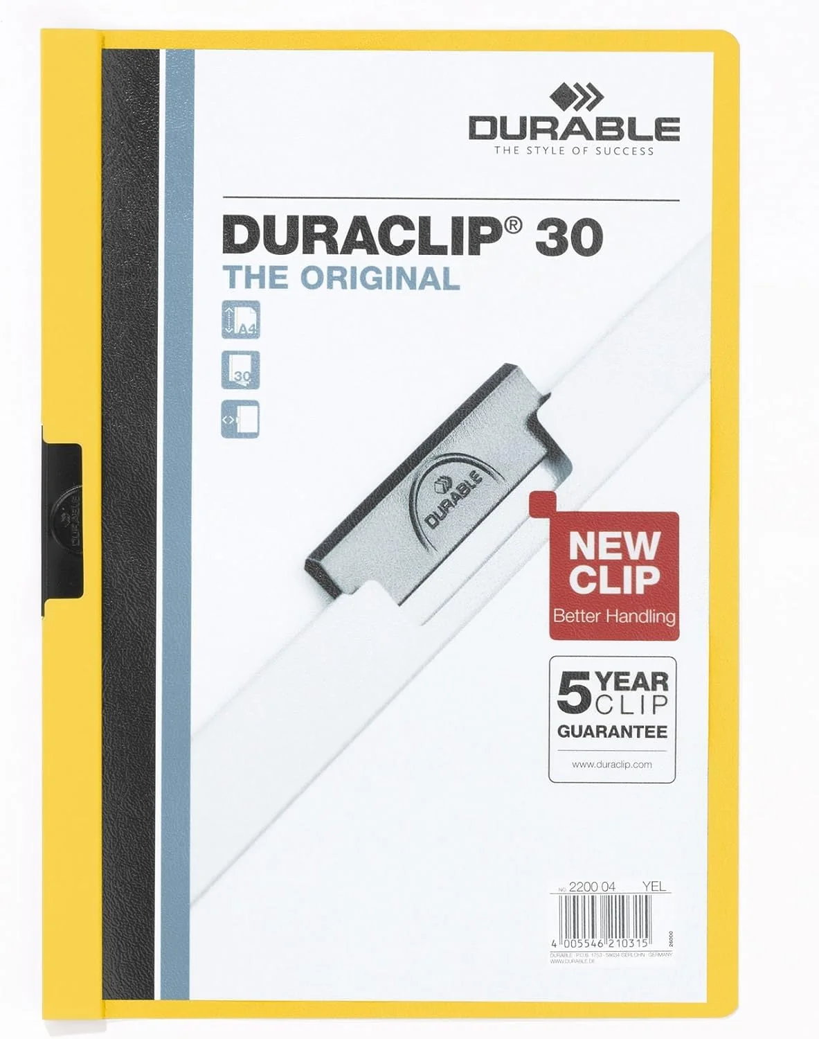 Durable 220003 Carpeta Duraclip dossier pinza lateral (para 1-30 hojas A4), 25 piezas, rojo