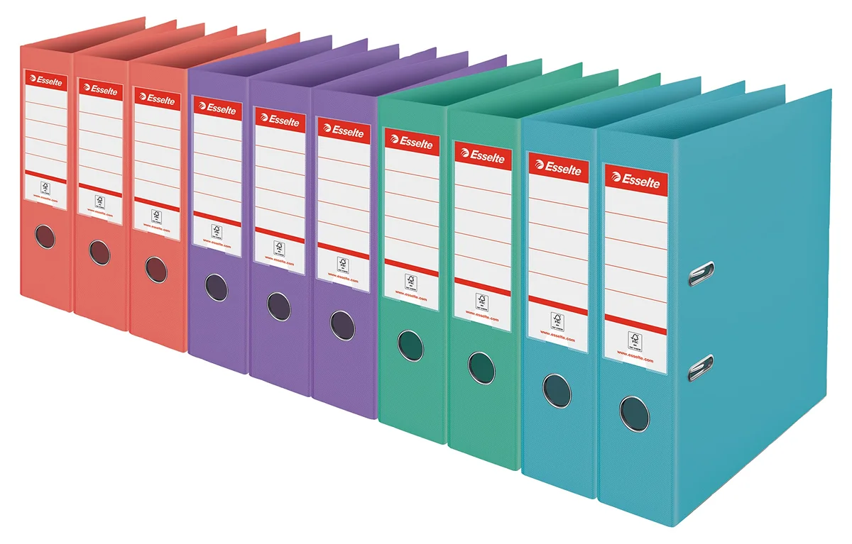Esselte Pack 10 Archivadores de Palanca, Capacidad 500 hojas, Lomo de 75mm, Light & Durable A4 Folder, Casa y Oficina, Diseño en Relieve, Gama Colour'Breeze, Colores Pastel Colores Variados, 626214