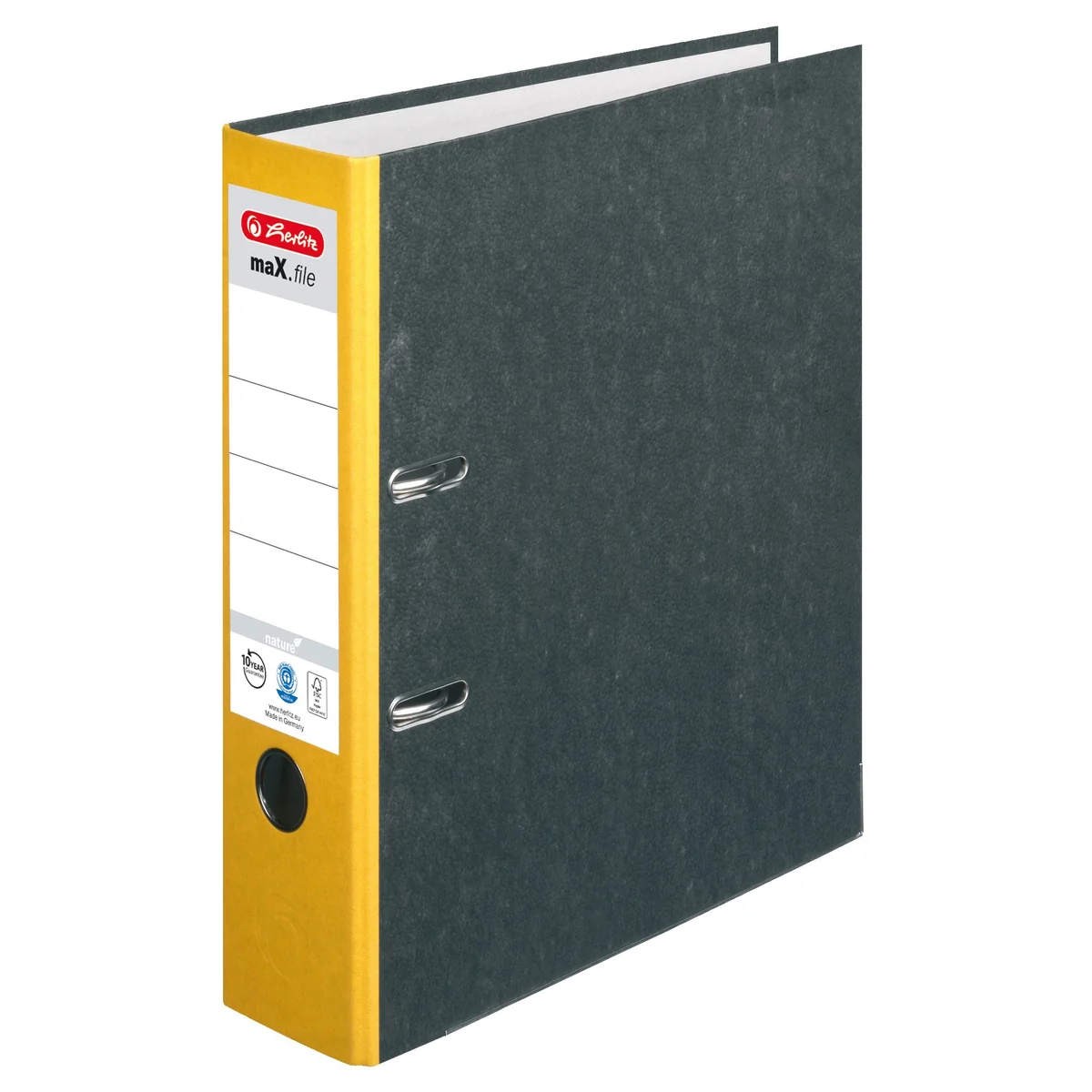 Herlitz Archivador maX.file Nature de cartón, cubierta de mármol, protección de bordes, estable, A4, 8 cm, color azul