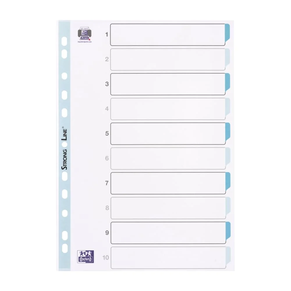 Oxford, Separadores Archivador A4, 10 Pestañas, 5 colores, Plástico de 120 micras