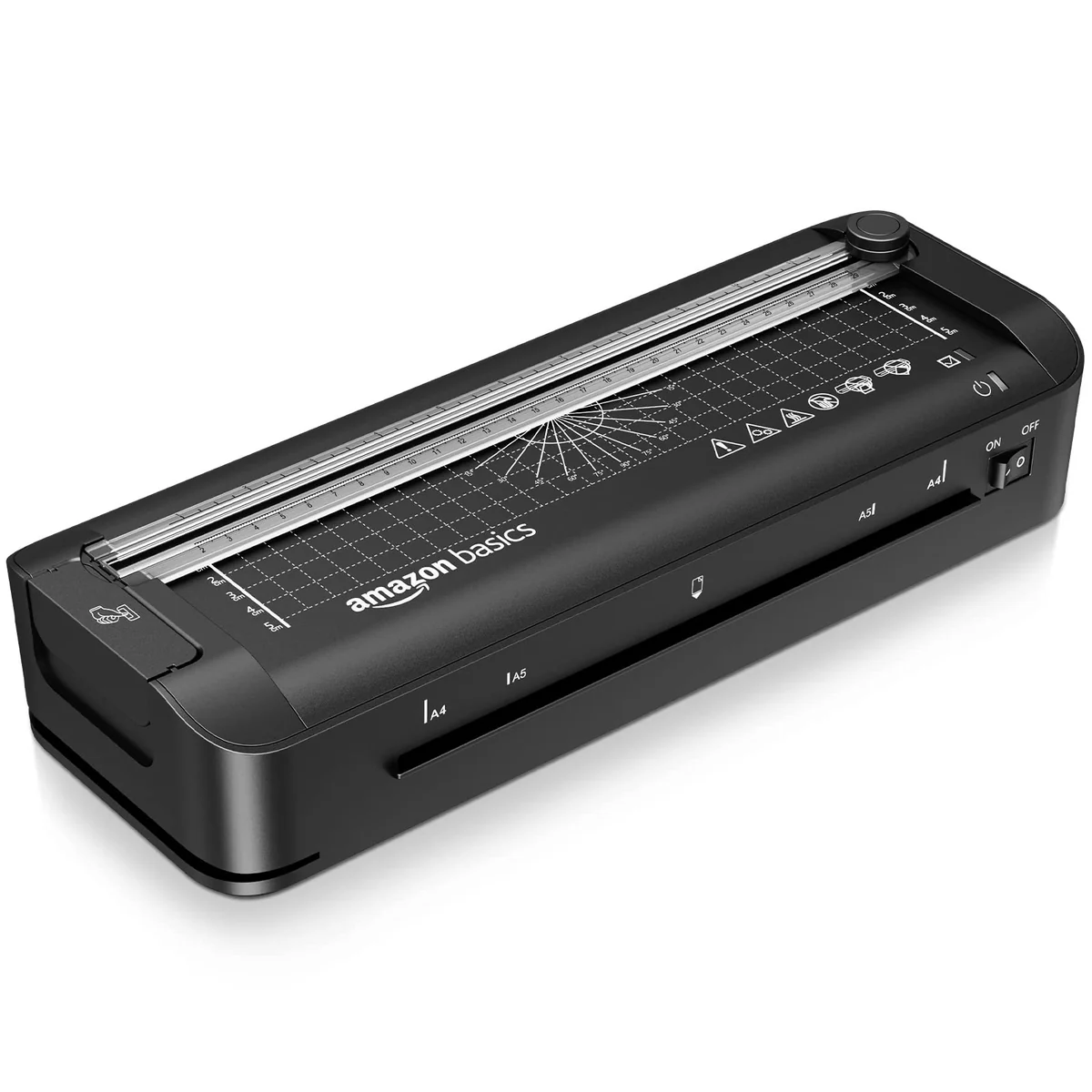 Amazon Basics Máquina de laminación térmica, 3 en 1, corta, perfora y redondea bordes, tamaño A4, 10 bolsas incluidas, enchufe de EU, Negro