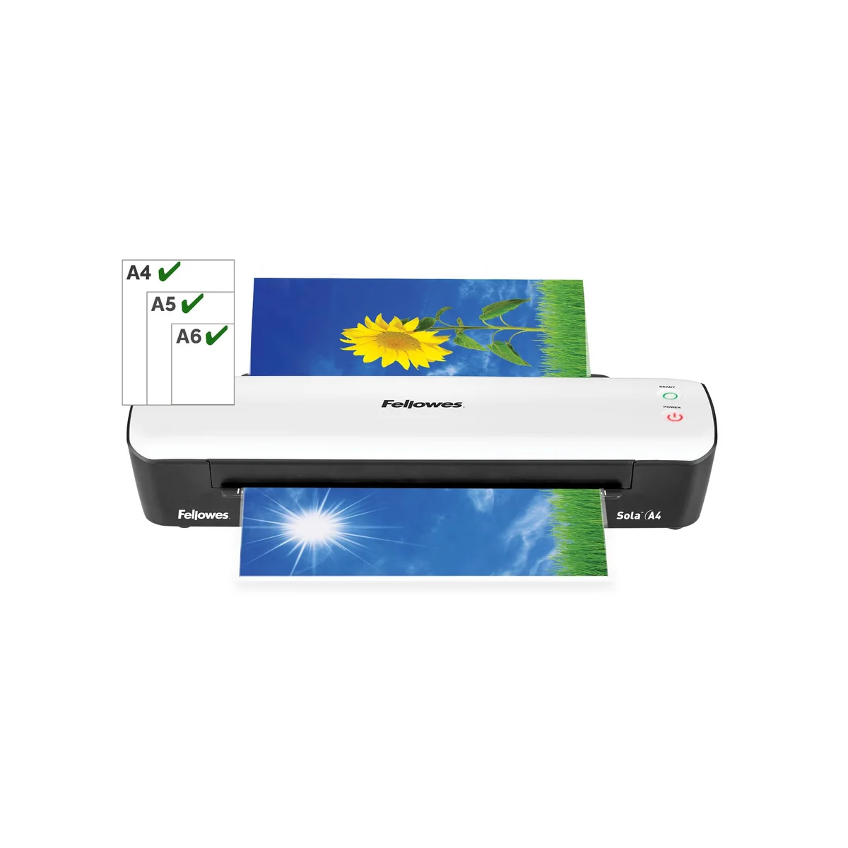 Fellowes Sola A4 - Plastificadora de documentos, para uso ocasional, lista para usar en 4 minutos, plastificadora A4 con apagado automático, 80-125 micras, color blanco, exclusiva de Amazon
