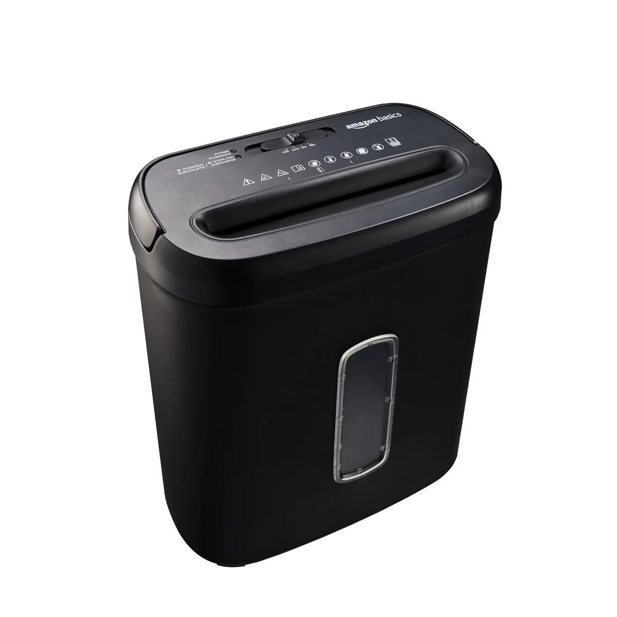Amazon Basics Trituradora de Papel de Corte Cruzado, de 8 Hojas, con Ventana Transparente, para Documentos y Tarjetas de Crédito, Papelera de 14L, Color Negro