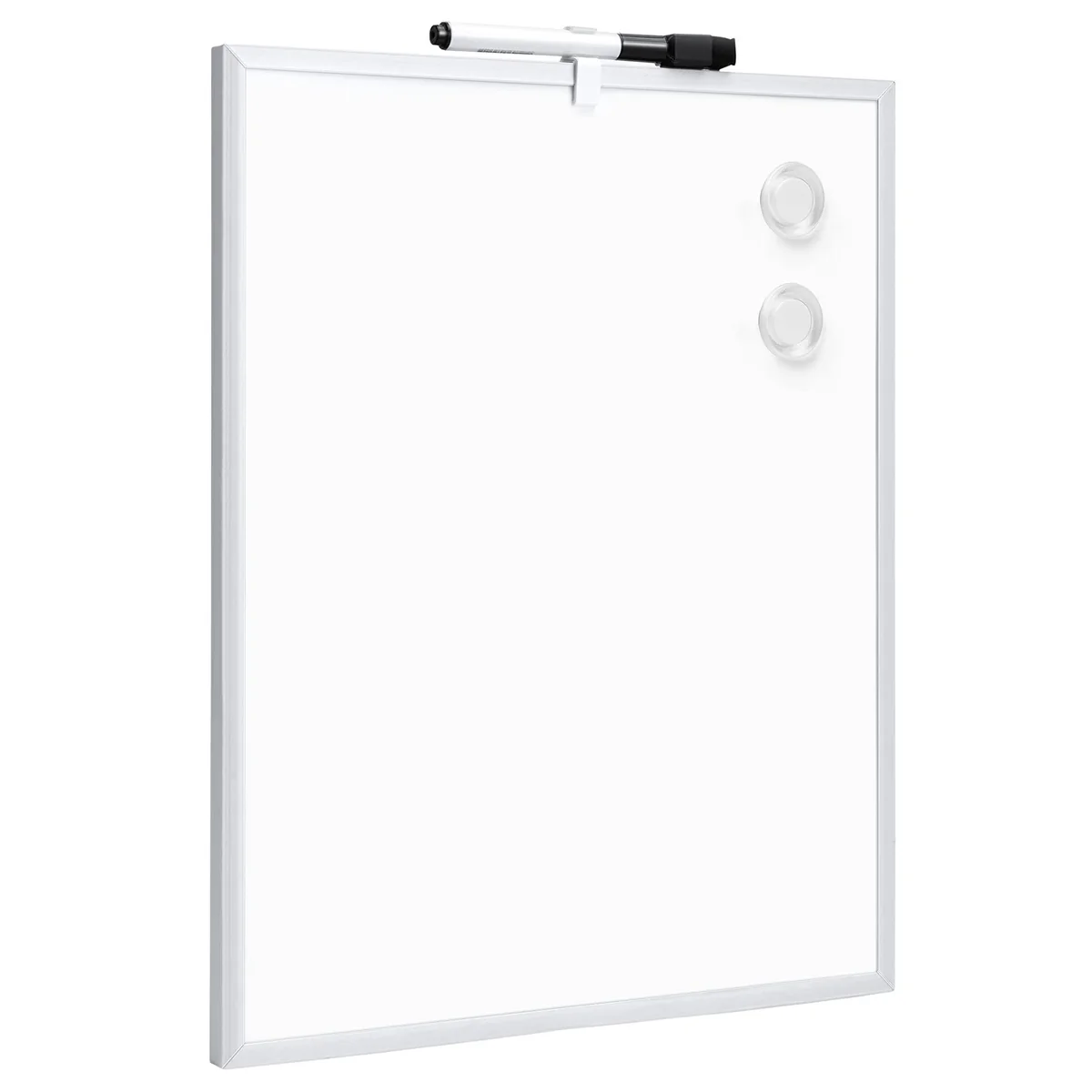 Amazon Basics pizarra magnética blanca de borrado en seco, marco de aluminio, tablón de anuncios magnético, montaje adhesivo de pared; para el hogar, la oficina y la escuela, 28 x 36cm