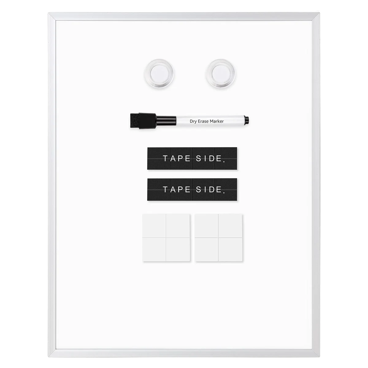 Amazon Basics pizarra magnética blanca de borrado en seco, marco de aluminio, tablón de anuncios magnético, montaje adhesivo de pared; para el hogar, la oficina y la escuela, 28 x 36cm