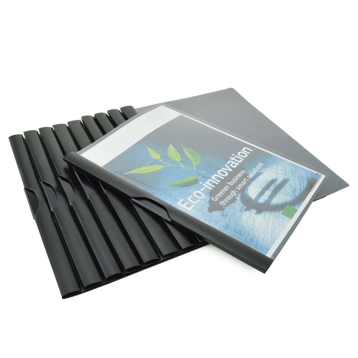 Rapesco 1595 ECO Carpeta Dossier, Clip Lateral, A4, Negro, Paquete de 10