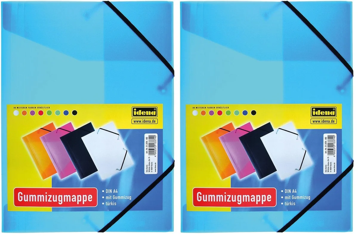 Idena 213374 - Carpeta con banda elástica para DIN A4, de polipropileno, color turquesa translúcido, 1 ud. (Paquete de 2)