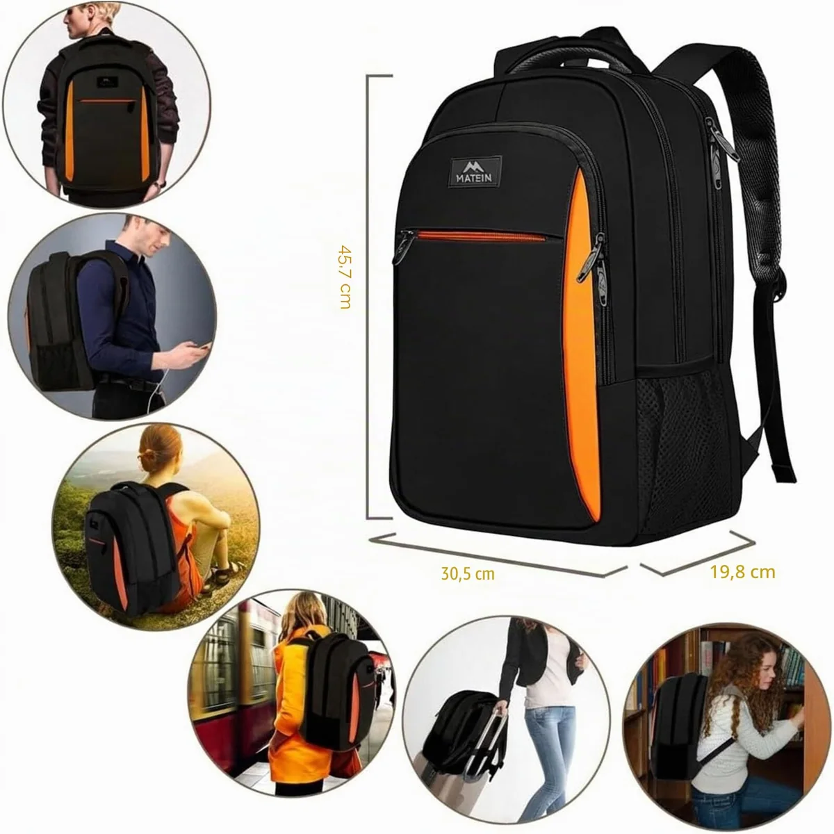 MATEIN Mochila Portatil 15.6 Impermeable, Mochila Ordenador Portatil
