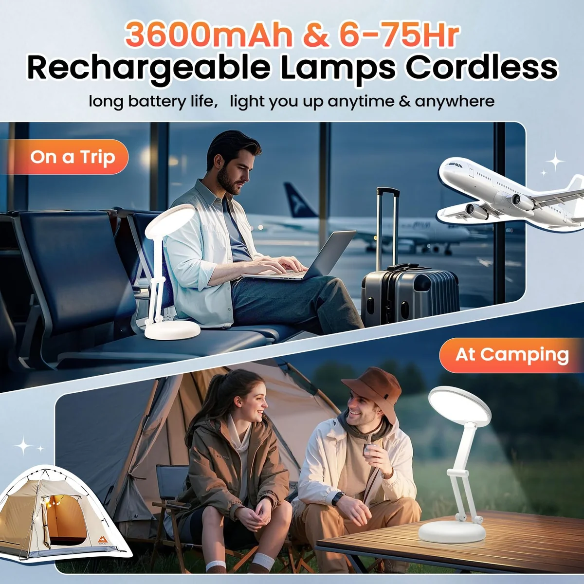 One Fire Lampara Escritorio Flexo Escritorio LED Portátil & Plegable, 3600mAH+10 Brillo Lamparas sin Cables Flexo LED Escritorio, 1000 LM Lampara LED Escritorio Luz lectura, Lamparas Mesita de Noche