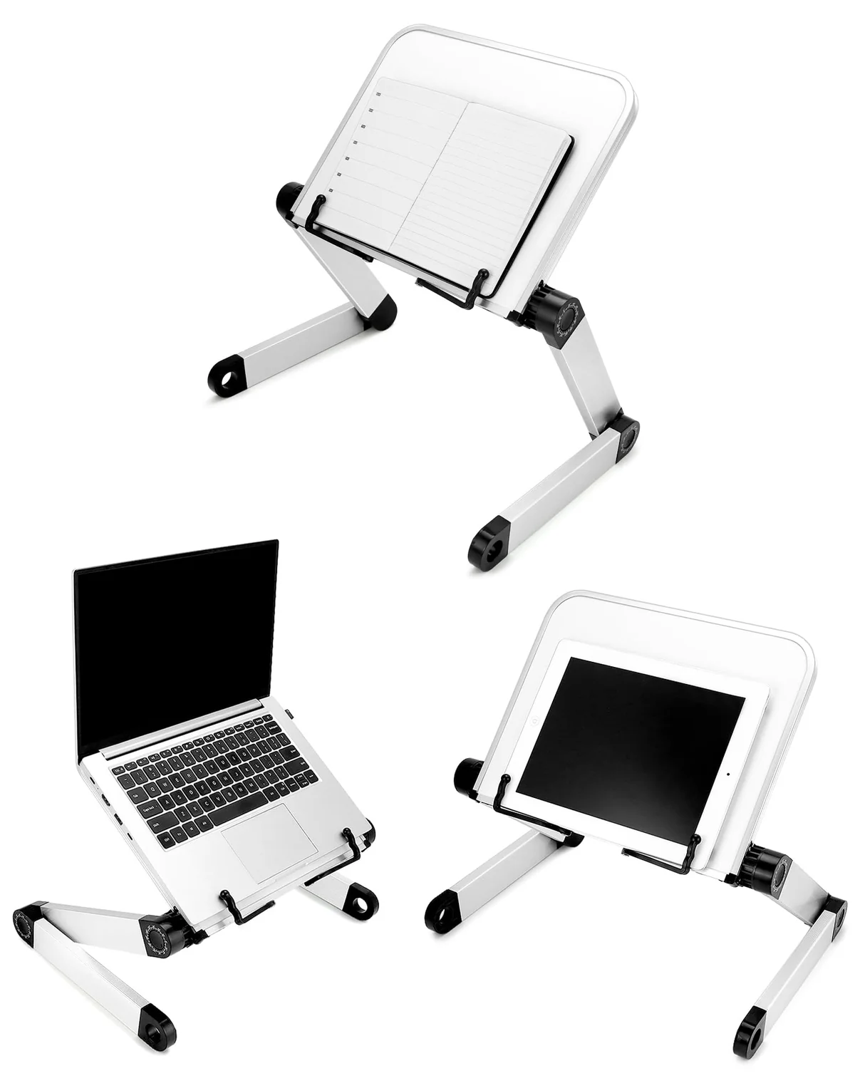 QWORK® Soporte para Libros Ajustable, Soporte de Lectura de aleación de Aluminio, Soporte para Libros de Cocina, Plegable, Blanco