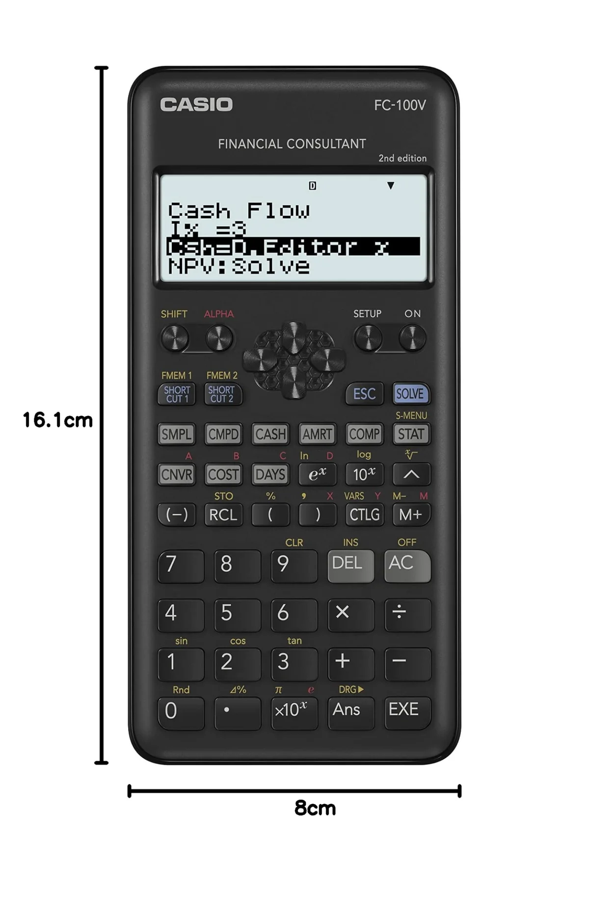 Casio FC-100V-2 Calculadora Financiera, 16,2 x 7,7 x 1,4 cm, Negro