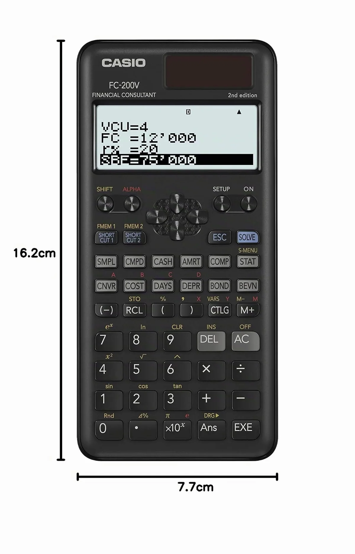 Casio FC-200V-2 Calculadora Financiera, 16,2 x 7,7 x 1,1, Negro