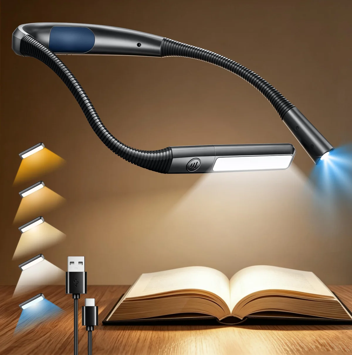 Glocusent Luz de Lectura Recargable, Lampara Cuello