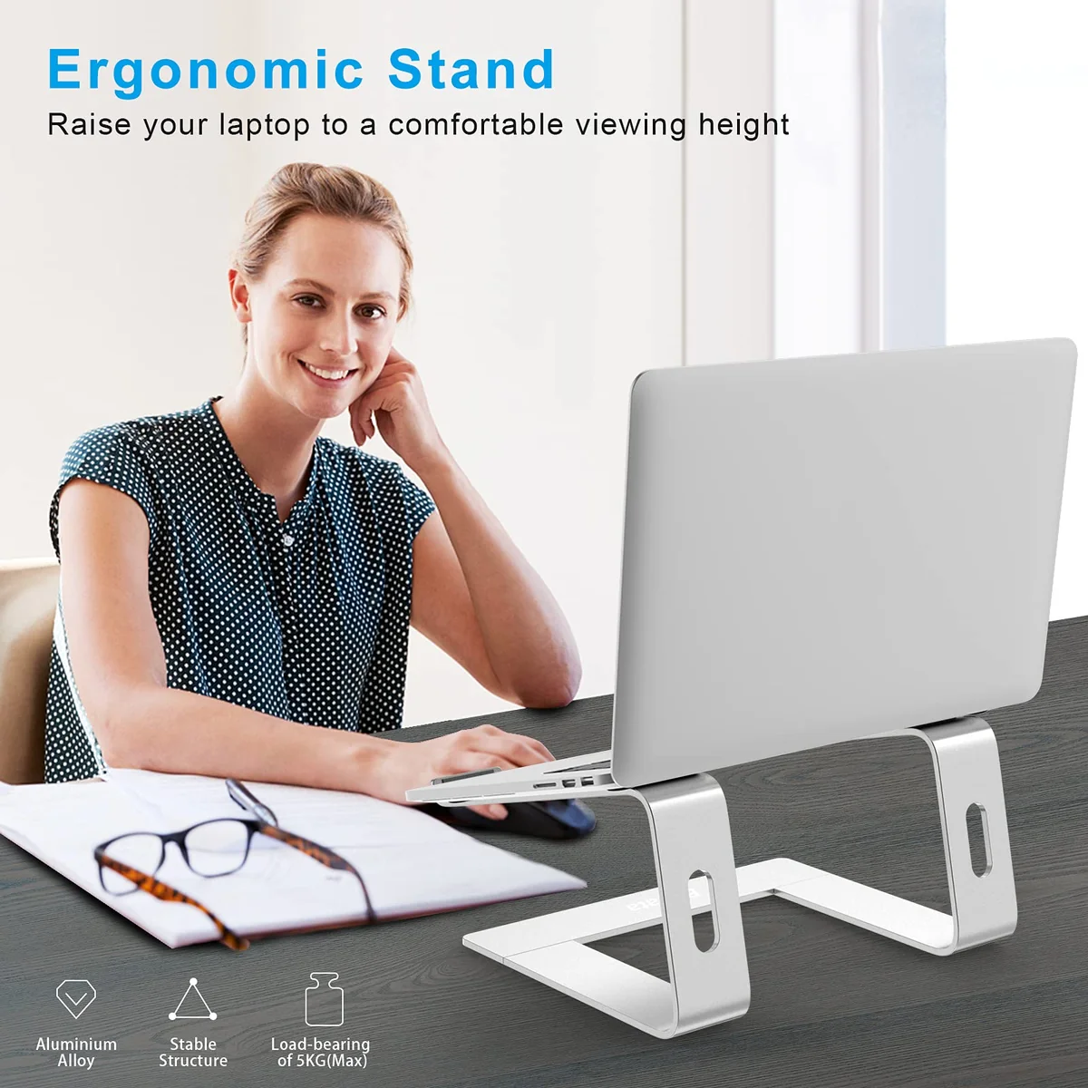 BoYata Soporte Portatil, Laptop Stand, Aluminio Soporte Laptop, Soporte Ordenador Compatible con MacBook, DELL, Samsung, HP de 11-14" Portátil