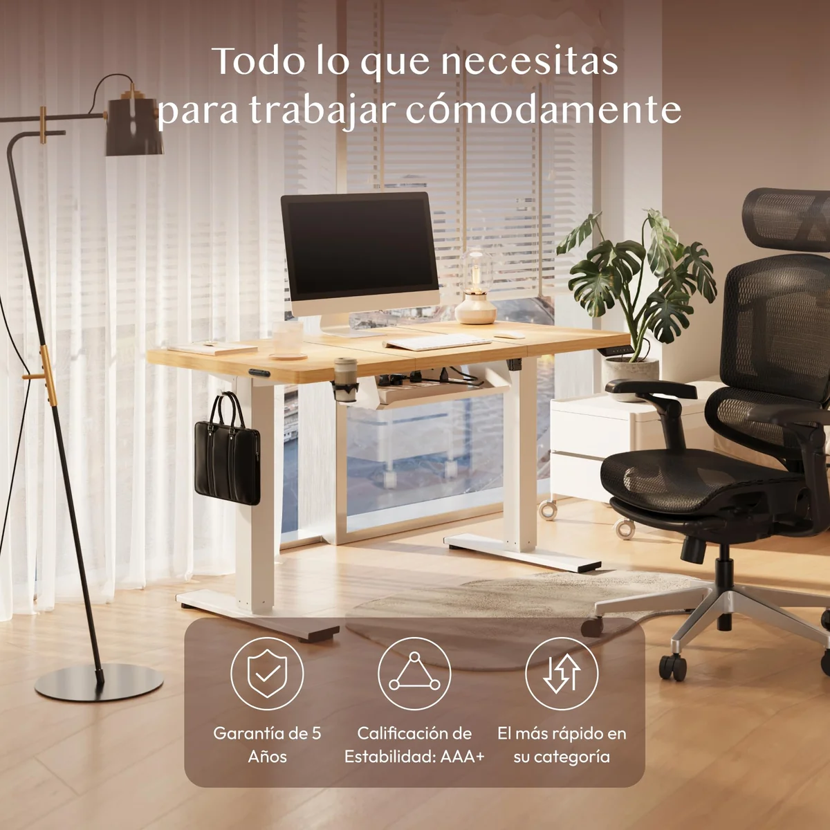FLEXISPOT Escritorio Elevable Eléctrico 140x60cm, Mesa Escritorio Elevable, Standing Desk Regulable con Memoria, Sistema Anticolisión, Carga 100KG, Mesa Oficina para Casa, Teletrabajo y Gaming, Arce