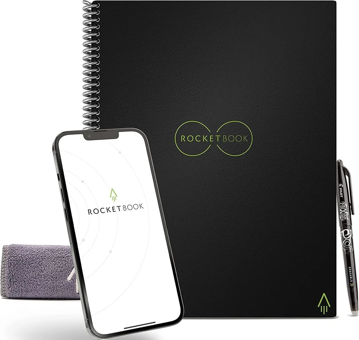 Rocketbook Core Cuaderno Inteligente Reutilizable, Cuaderno Conectado Digitalmente con Bolígrafo, Paño y Aplicación, Cuadrícula de Puntos, Negro, Tamaño A5 15 cm x 22,4 cm, 36 Páginas