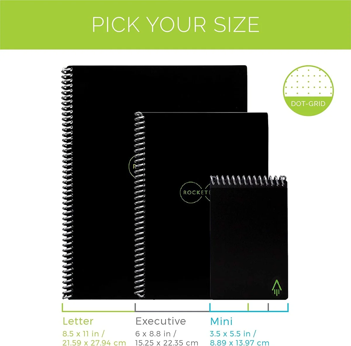 Rocketbook Core Cuaderno Inteligente Reutilizable, Cuaderno Conectado Digitalmente con Bolígrafo, Paño y Aplicación, Cuadrícula de Puntos, Negro, Tamaño A5 15 cm x 22,4 cm, 36 Páginas