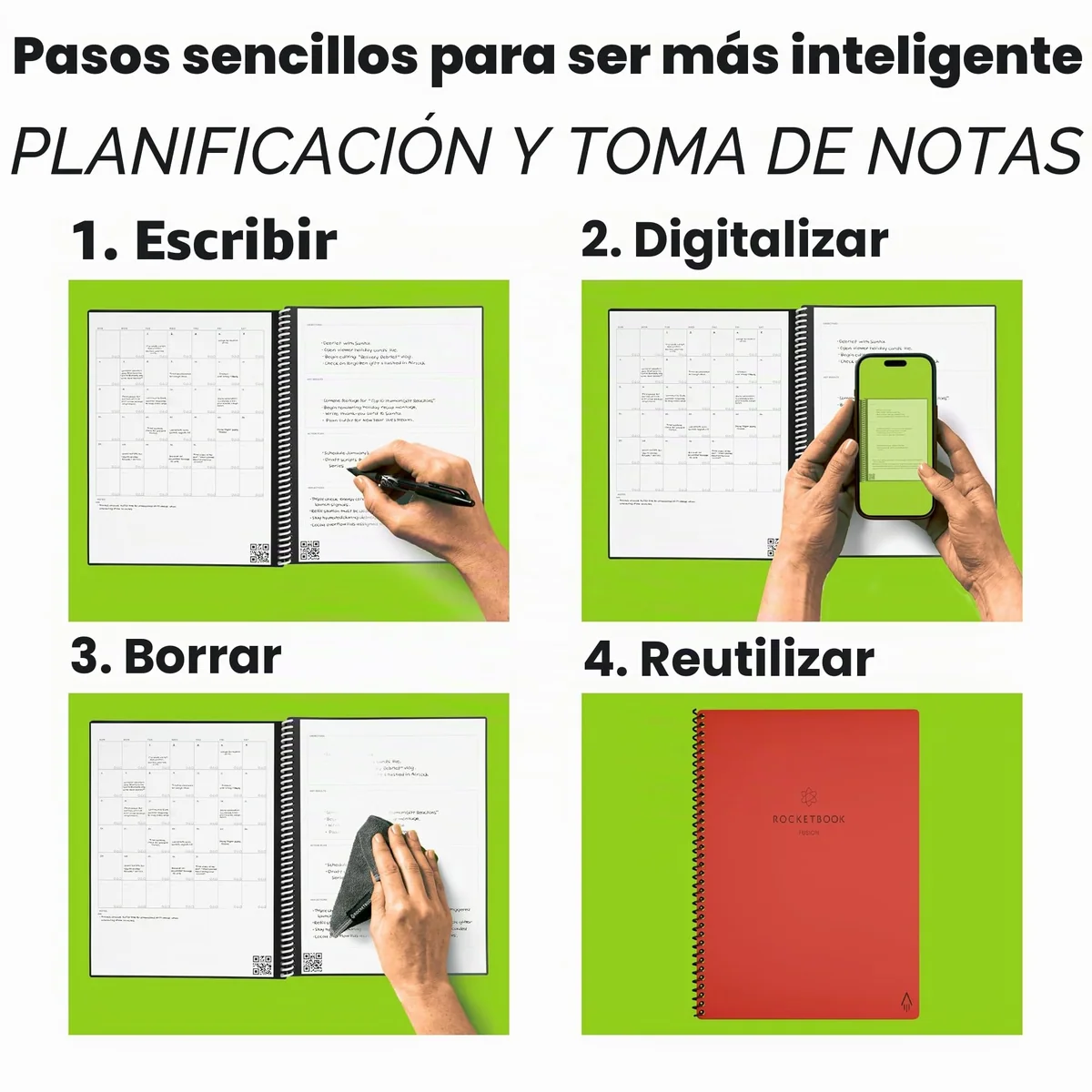 Rocketbook Fusion Cuaderno Inteligente - Reutilizable Digital Libreta A5 Gris Bloc, Notas To Do List Planificador Semanal & Mensual, 7 Estilos