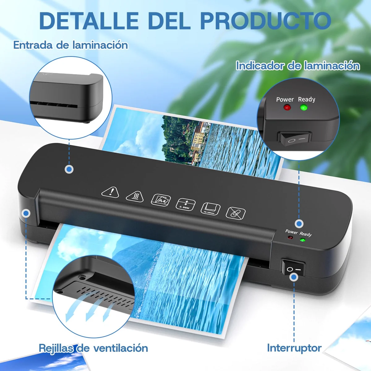 Plastificadora A4 4 en 1, Laminadora Térmica para A4/A5/A6, 70-100 Micras