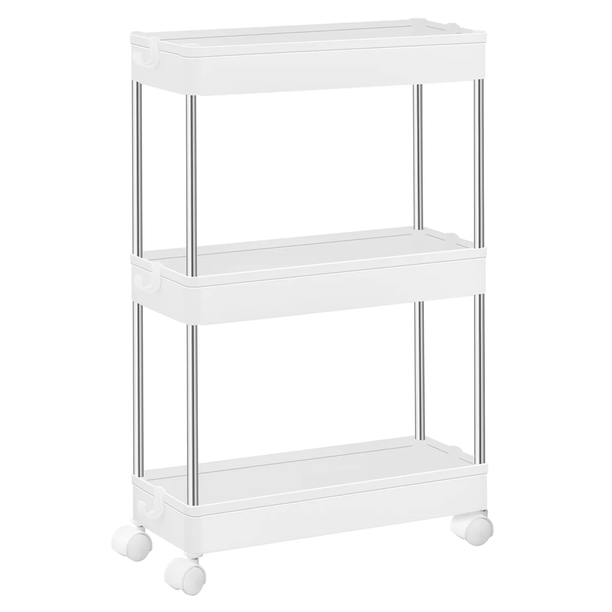 SONGMICS Carro de Almacenamiento de 3 Niveles, Carrito con Ruedas, Carro de Cocina, Ahorro de Espacio, para Baño, Oficina, 14,4 x 42 x 60,6 cm, Blanco Nube KSC007W01