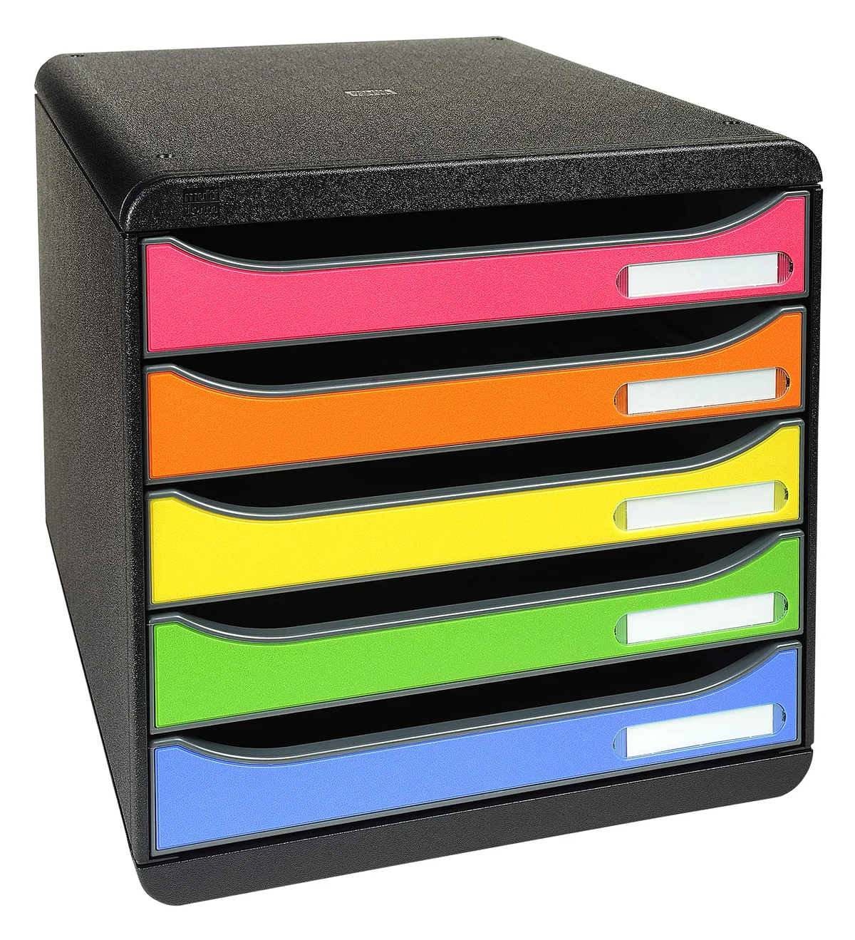 Exacompta 309798D - Módulo individual con 5 cajones para documentos A4+, ultra-rígido, cajones abiertos, con stop de seguridad - 347x278x271 mm - BIG-BOX PLUS - Negro/multicolor