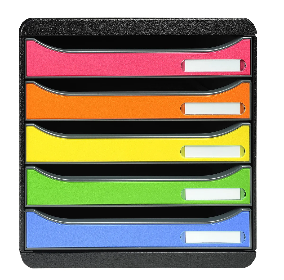 Exacompta 309798D - Módulo individual con 5 cajones para documentos A4+, ultra-rígido, cajones abiertos, con stop de seguridad - 347x278x271 mm - BIG-BOX PLUS - Negro/multicolor